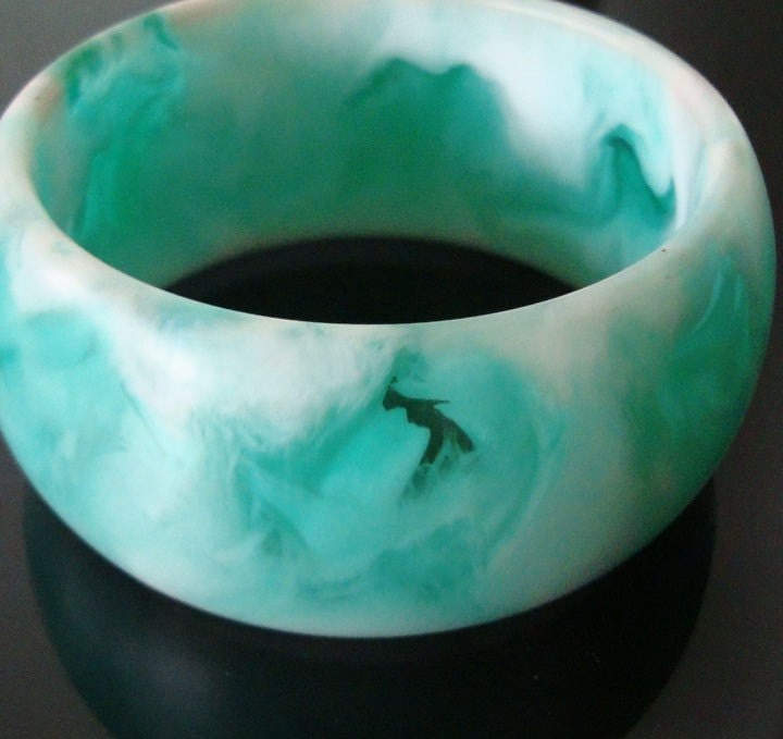 fresh green and white swirls bangle bracelet