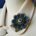 Felt and zipper  flower brooch... deep turquoise