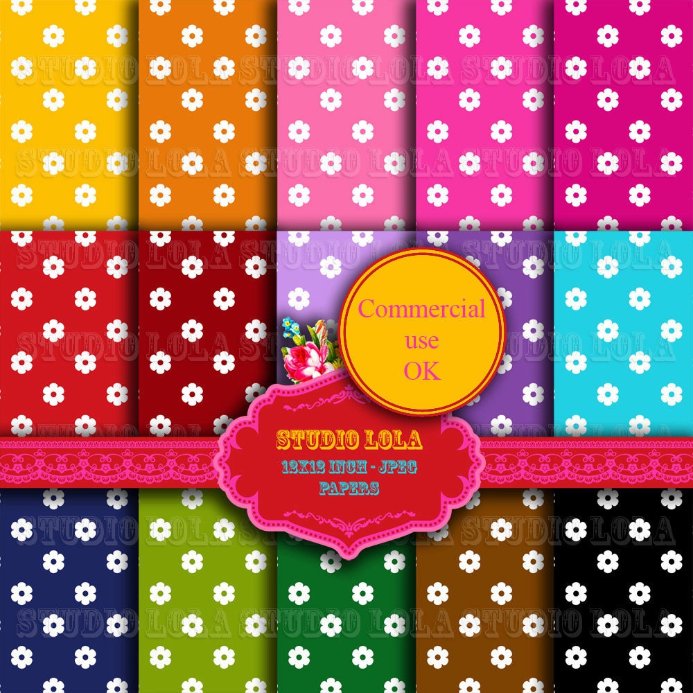 Digital Scrapbook Papers - 15 sheets - Flowers - 12 x 12 inch - JPEG - Commercial Use - LOLA233