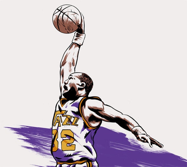 Basketball NBA Player Karl Malone of the Utah Jazz NBA Illustration Print