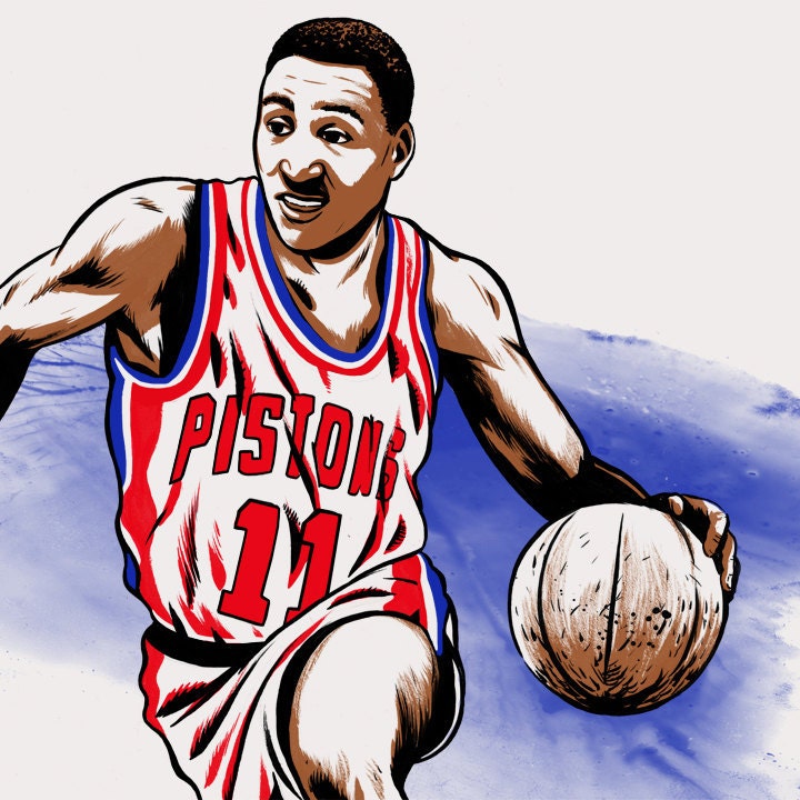 Isiah Thomas Detroit Pistons NBA Basketball Illustrated Print