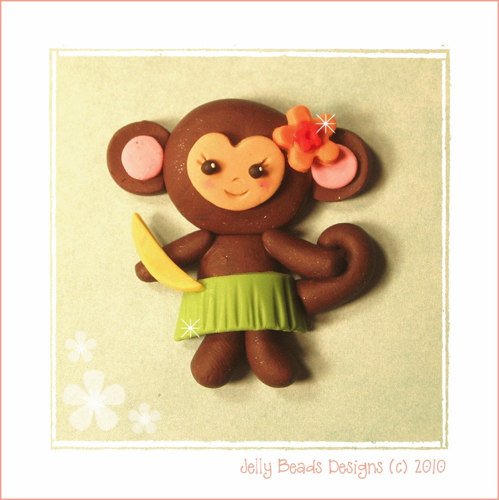 M2MG Jungle Gem Monkey hair bow center/polymer clay flatback