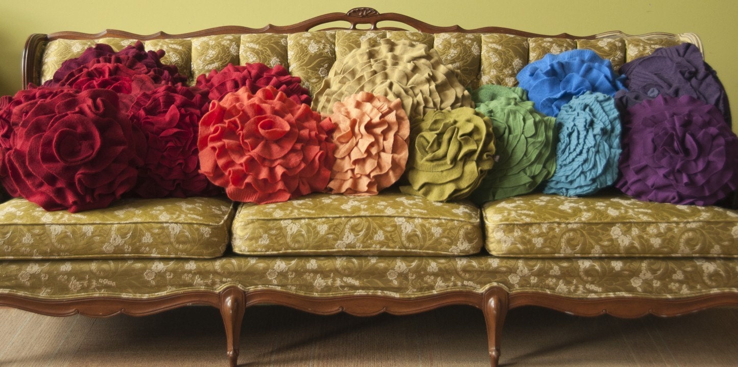 Custom color ruffle rose pillow MEDIUM - as seen on Apartment Therapy