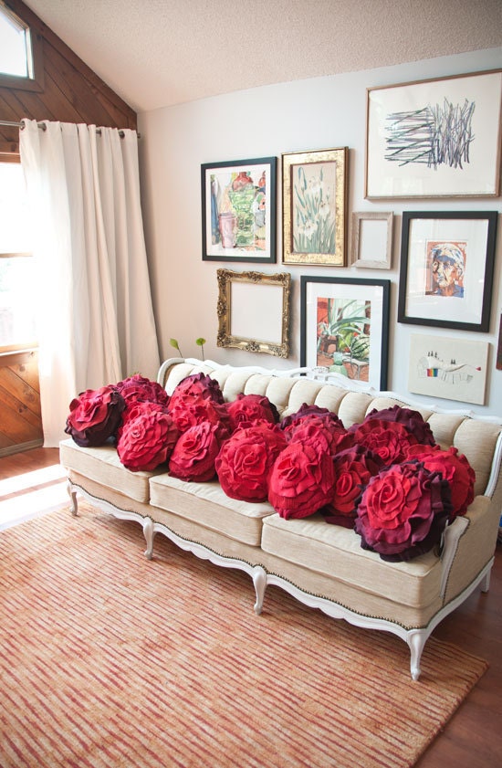 Red Ombre Ruffle Rose Pillow - Small