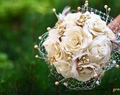 Bridal bouquet GLAMOROUS ACCENT II - Sinamay and dupioni Silk handmade flower