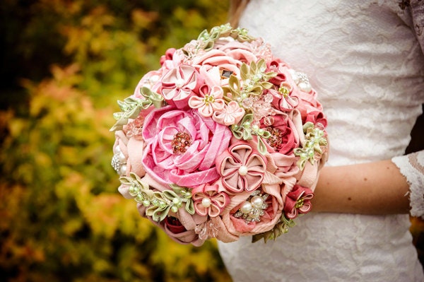 Wedding brooch bouquet  Little Princess -  Whimsical Delights Collection - pure silk couture flowers, crystals