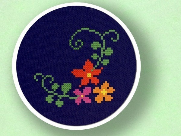 Pretty Flowers on a Vine. Cross Stitch Pattern PDF File