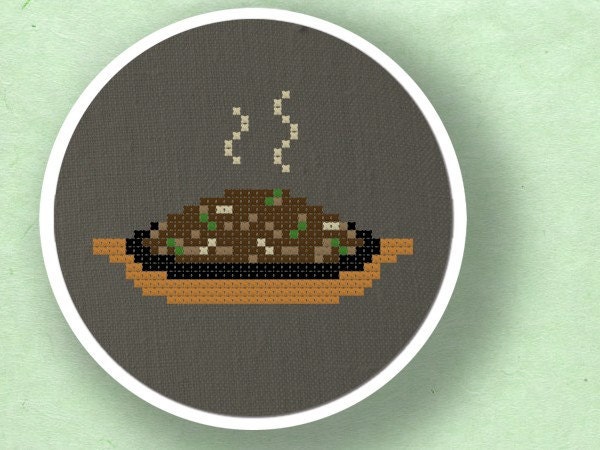 A sizzling plate of Bulgogi. Korean Food Cross Stitch PDF Pattern