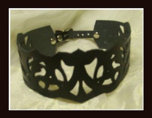 BDSM Black Leather Filigree Choker / Slave Collar - Sade Design