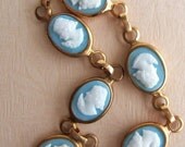 Cameo Bracelet Sweet Vintage Gold Brass Link blue black White Silhouette Charms