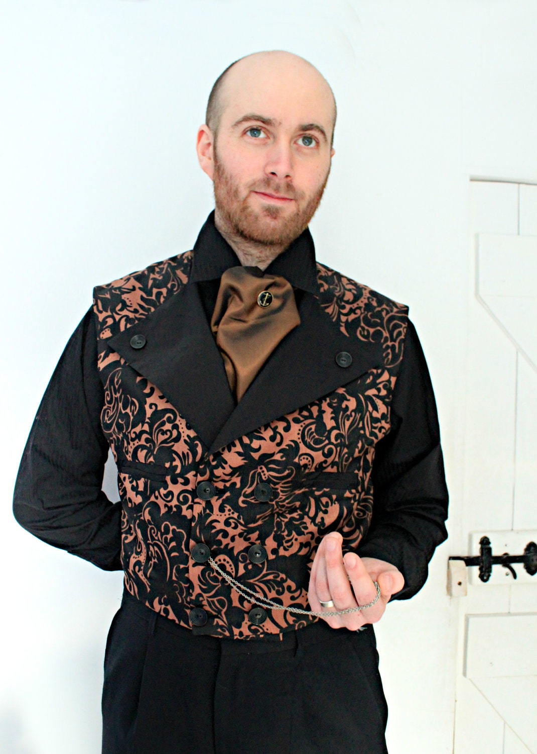 The Amberley - Steampunk Western Wedding Men's Double Breasted Waistcoat in Brown and Black - dreadnoughtdesigns