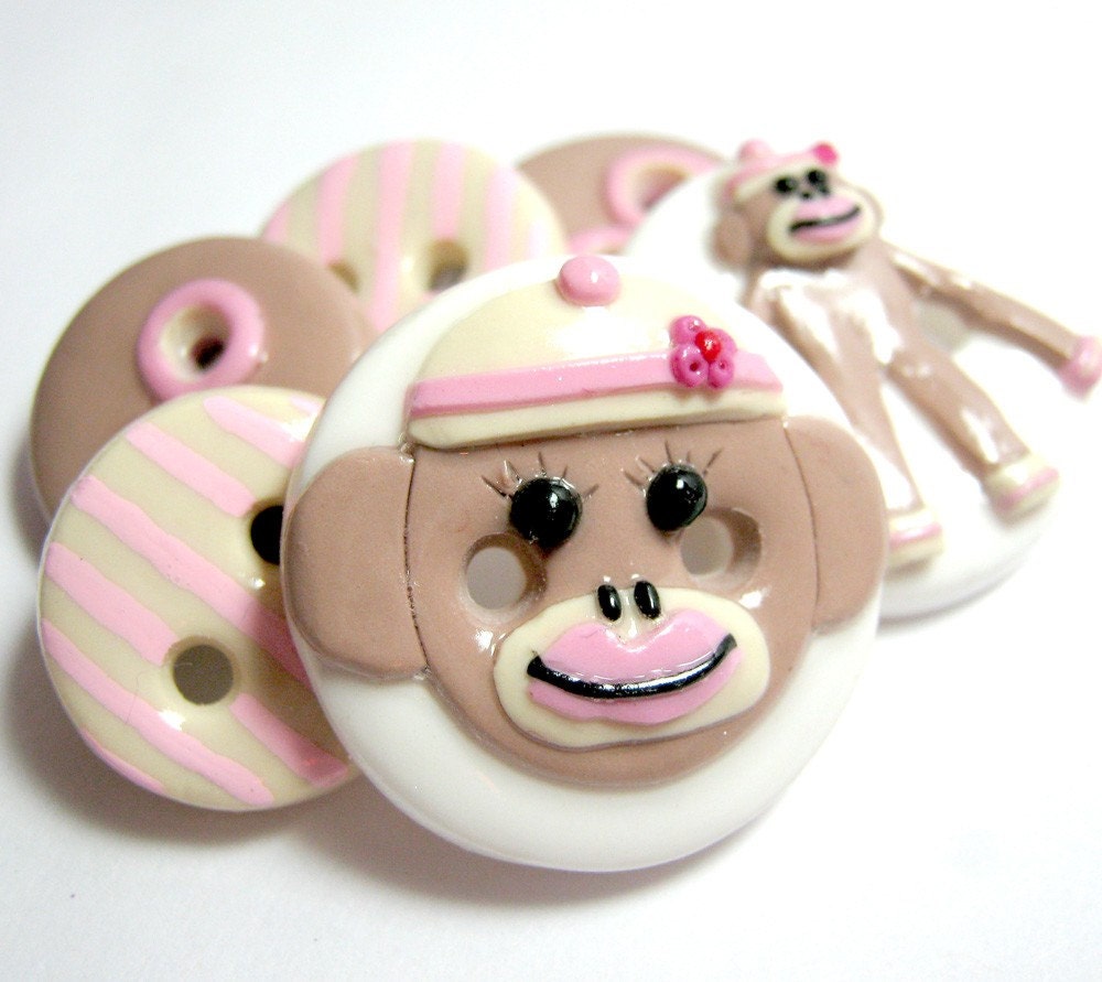 Miss Sock Monkey  (Buttons set of 6)