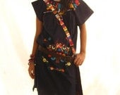 Beautiful handmade Mexican embroidered tunic dress M or L Magic Night color dark navy