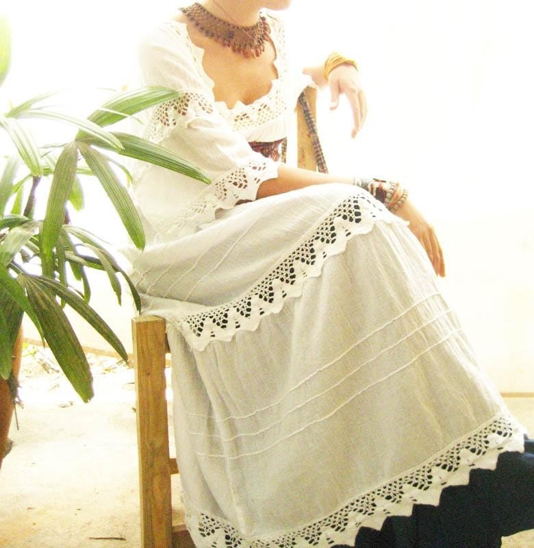 Maya Vintage intricate pure cotton Maxi white dress