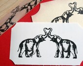 Elephant Rubber Stamp - Optional Personalization  - Wedding Love Heart Valentine - Handmade Rubber Stamp