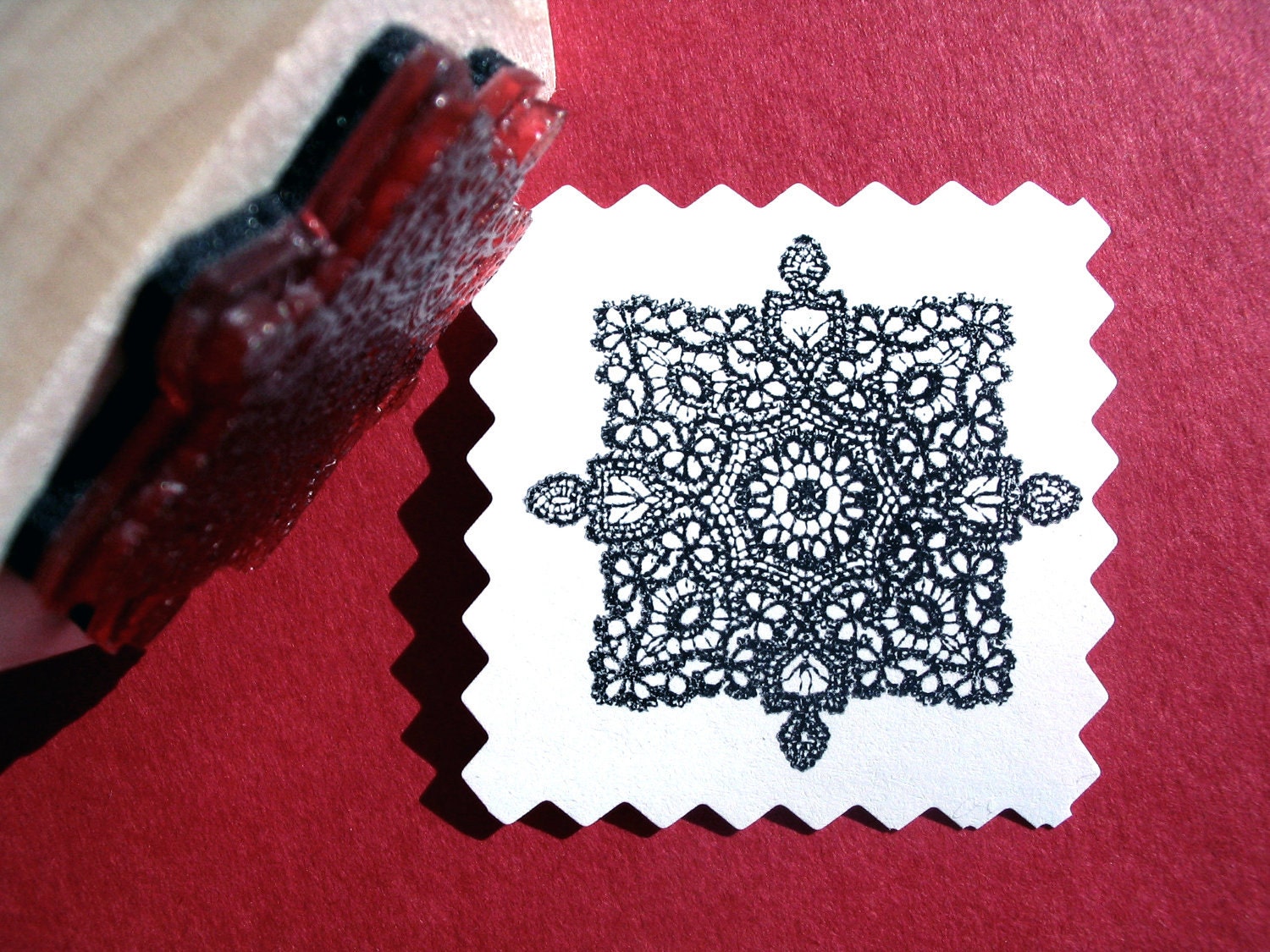 Antique Lace Doily Rubber Stamp - Handmade by BlossomStamps