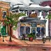 Reproduction Print of an Original Watercolor Painting - Across the Street Signed Print - Buildings