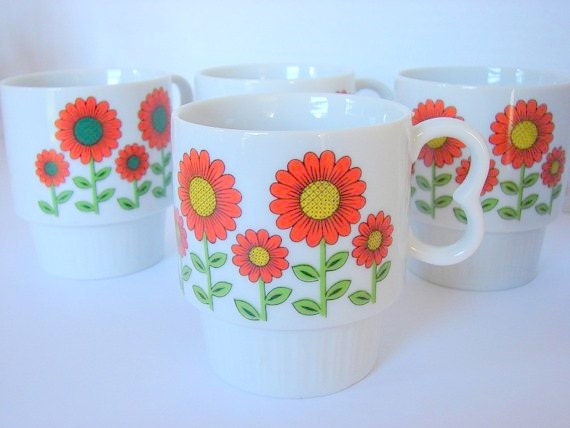 Vintage Sunflower Coffee Cups