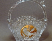 Vintage Cut Glass Bird Basket with Handle