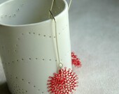 Crocheted  red snowflakes  earrings - one inch