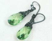 Green Crystal Earrings, oxidized silver Green  Swarovski Earrings Pastel fashion