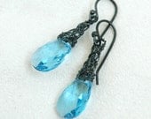 Blue Crystal Earrings, oxidized silver Baby blue Swarovski Earrings Pastel fashion