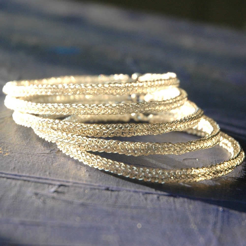 Sterling silver bangle bracelets , three 3 bangles, wire crochet
