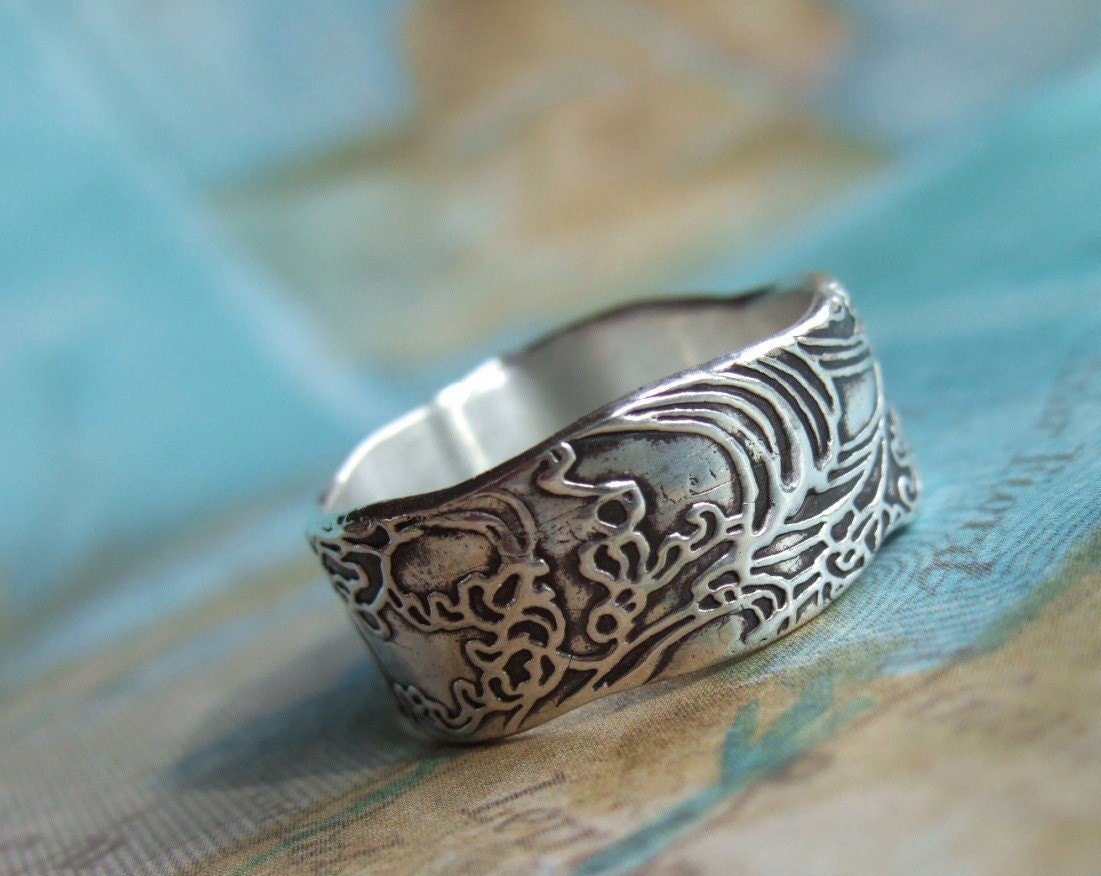 Nautical Silver Ring, Ocean Waves Design in Eco Friendly Recycled Fine Silver, Nautical Jewelry Custom Size 4 5 6 7 8 9 10 11 12 13 14