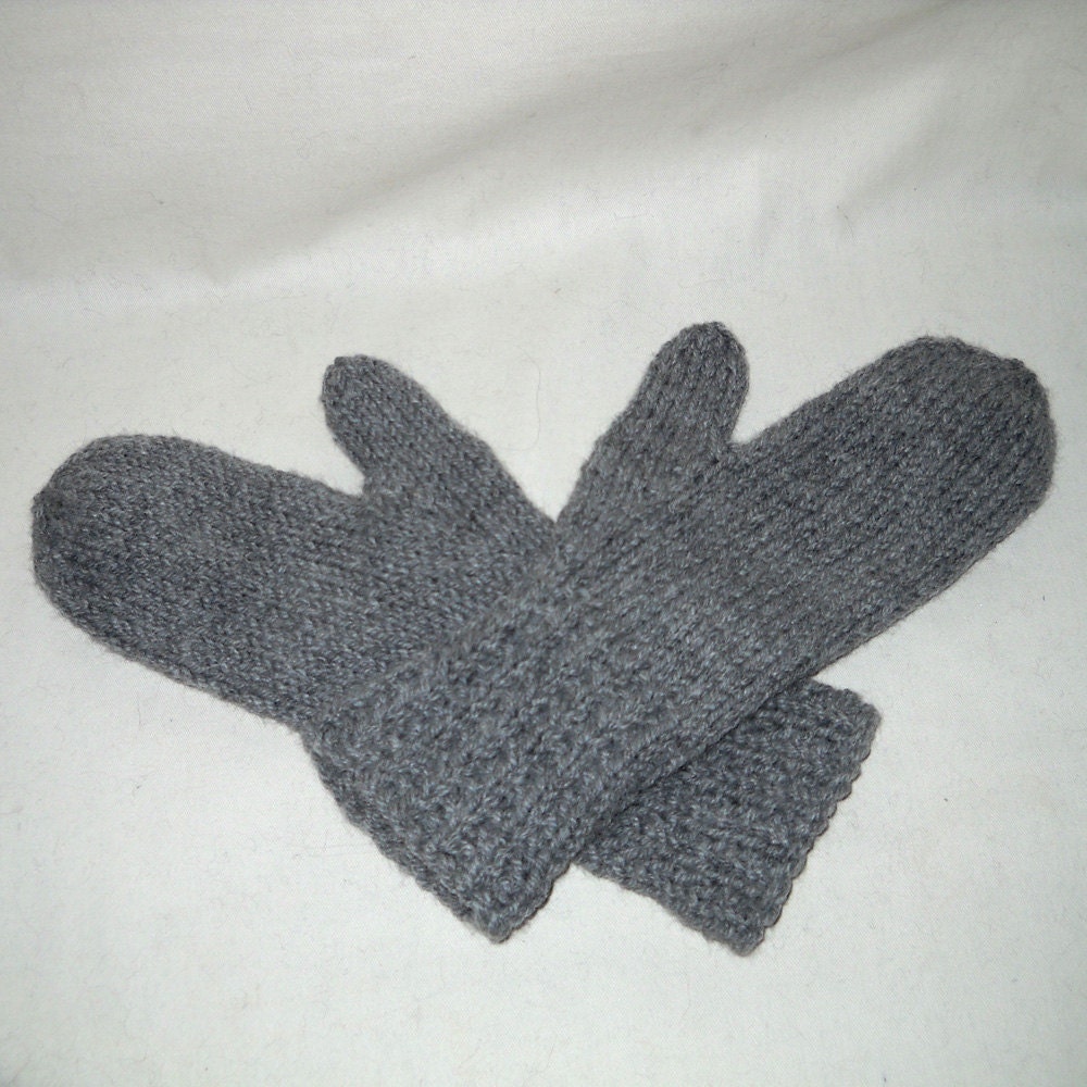 Gray Hand Knit Mittens - Washable