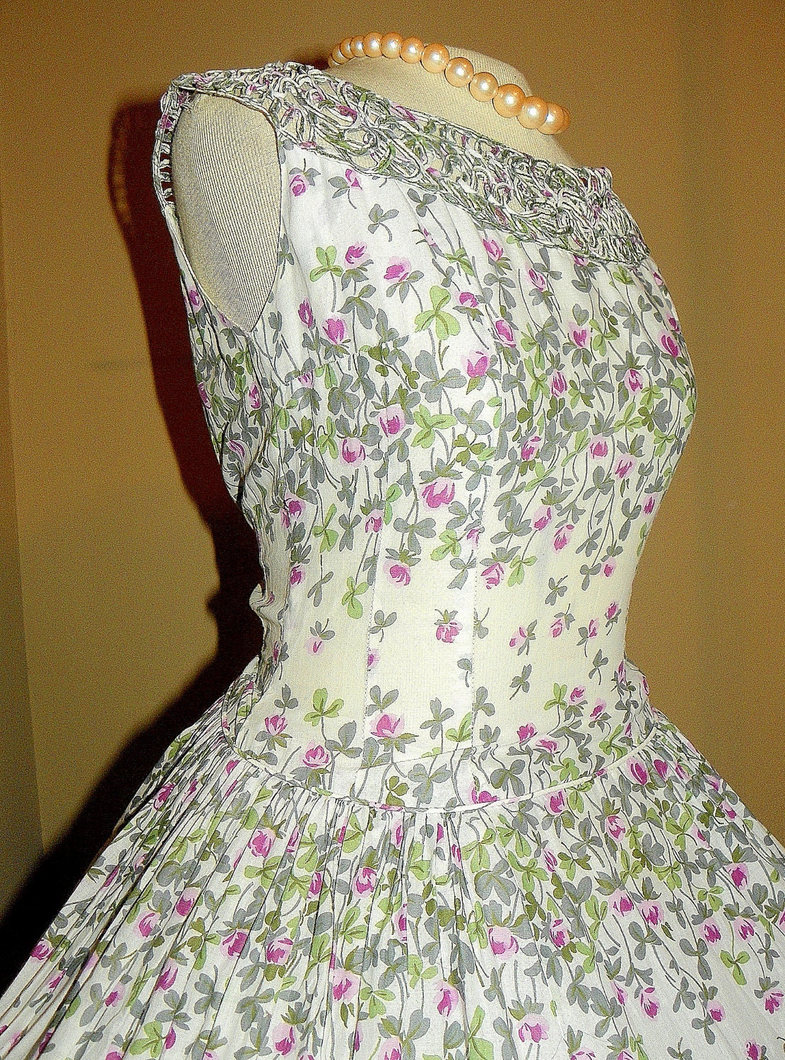 RESERVED FOR CHRISTINE-- 1950's  Purple Rose Print Cotton Party Dress Vintage 50's Roses Party Dress