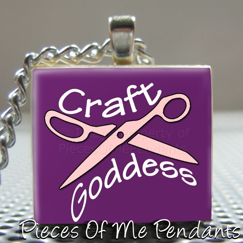 Pendant CRAFT GODDESS - Necklace Charm handmade with Scrabble Wood Tile ... Jewelry Art by Pieces Of Me Pendants
