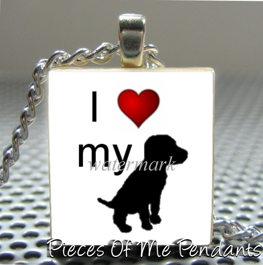 Pendant I HEART my DOG - Necklace Charm handmade with Scrabble Wood Tile ... Jewelry Art by Pieces Of Me Pendants