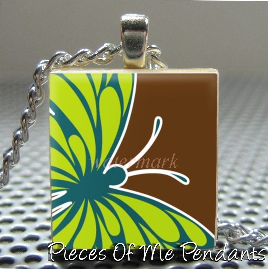 Pendant BEAUTIFUL BUTTERFLY - Necklace Charm handmade with Scrabble Wood Tile ... Jewelry Art by Pieces Of Me Pendants