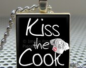 Pendant  KISS THE COOK - Necklace Charm handmade with Scrabble Wood Tile ... Jewelry Art by Pieces Of Me Pendants