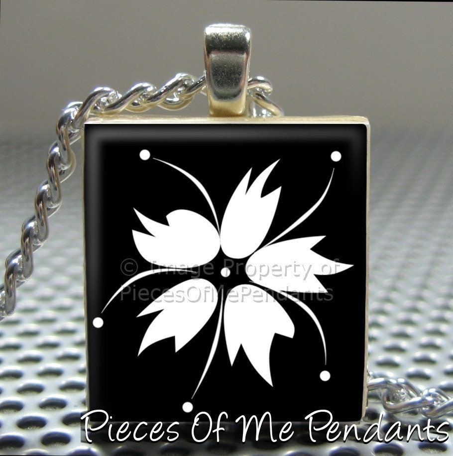 Pendant ABSTRACT HIBISCUS - Necklace Charm handmade with Scrabble Wood Tile ... Jewelry Art by Pieces Of Me Pendants