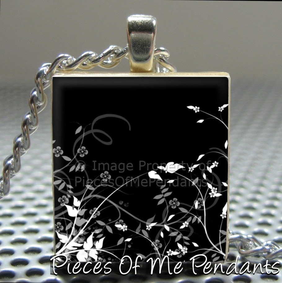Pendant WILD VINES - Necklace Charm handmade with Scrabble Wood Tile ... Jewelry Art by Pieces Of Me Pendants