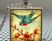 Pendant BLUE BIRD - Necklace Charm handmade with Scrabble Wood Tile ... Jewelry Art by Pieces Of Me Pendants