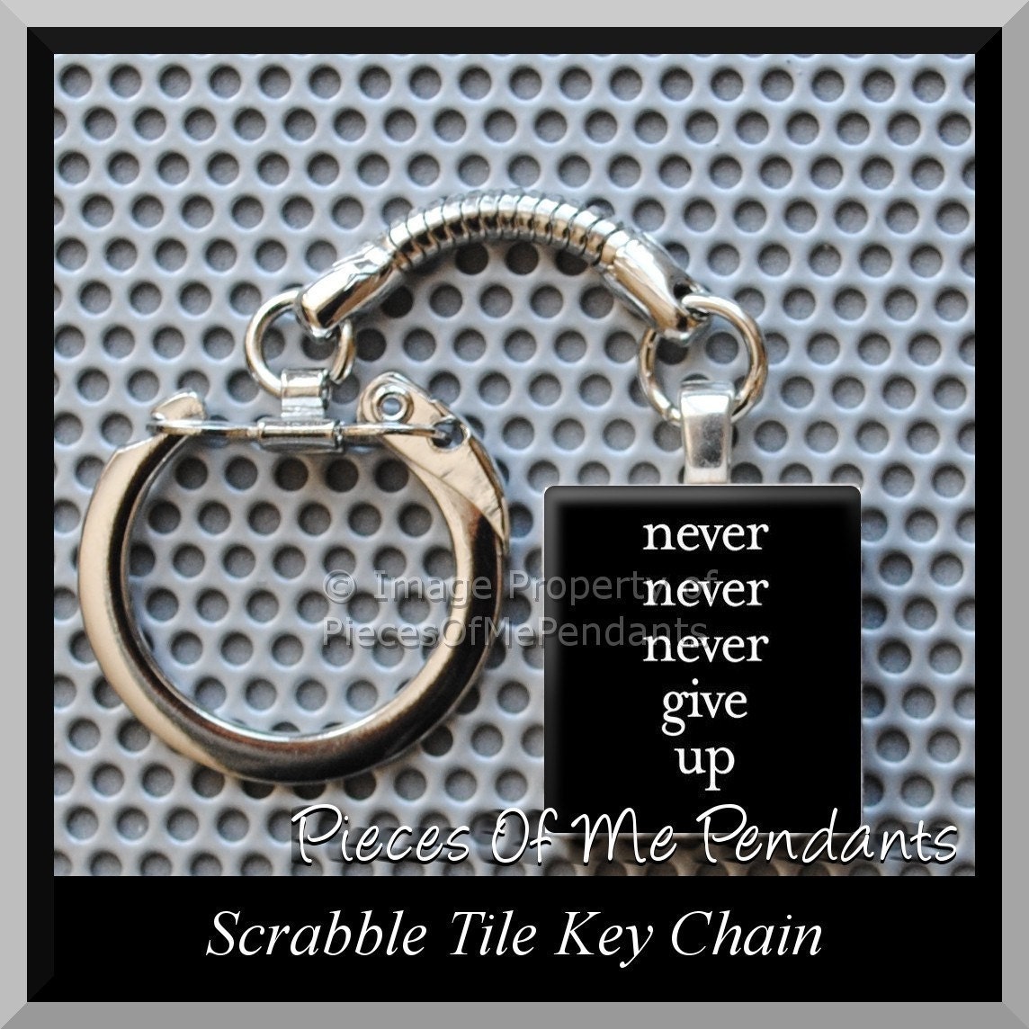 Keychain NEVER GIVE UP - Scrabble tile Key Chain or Choose Any Design from my Shop ... handmade by Pieces Of Me Pendants