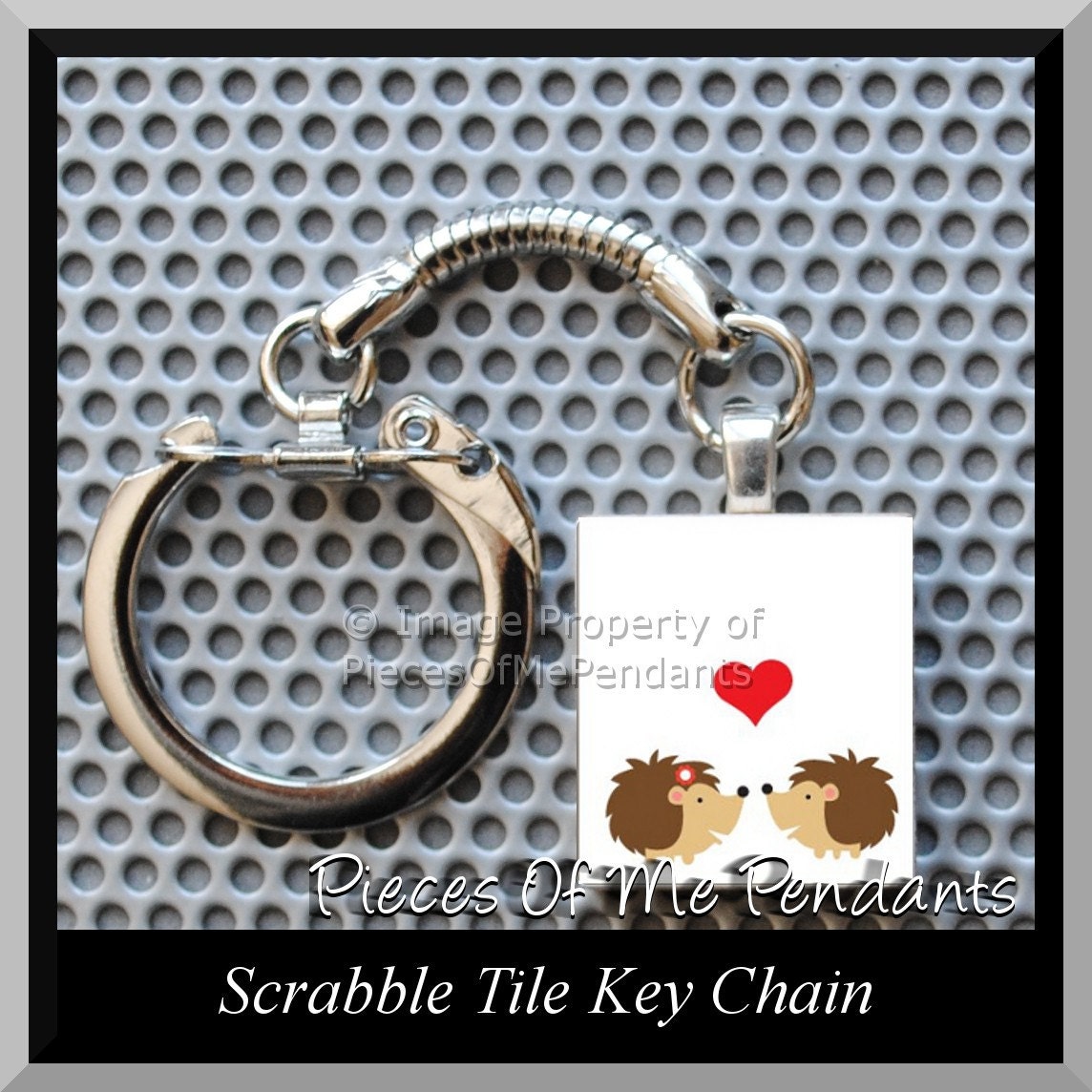 Keychain HEDGEHOG LOVE - Scrabble tile Key Chain or Choose Any Design from my Shop ... handmade by Pieces Of Me Pendants
