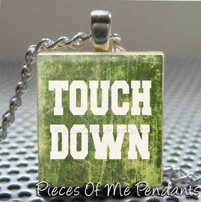 Pendant Vintage SPORTS Collection: TOUCH DOWN - Necklace Charm handmade with Scrabble Wood Tile ... Jewelry Art by Pieces Of Me Pendants