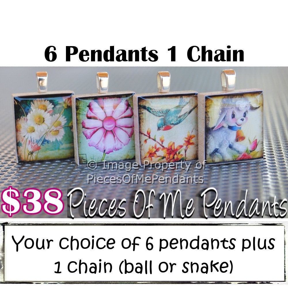 6 Scrabble Pendants Plus 1 Chain GIFT SET ... Scrabble Pendants Wholesale Gift Set