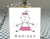 Pendant BABY GIRL (custom name) - Necklace Charm handmade with Scrabble Wood Tile ... Jewelry Art by Pieces Of Me Pendants