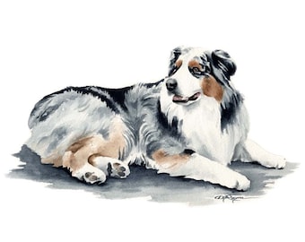 AUSTRALIAN SHEPHERD Dog Art Print Signed by Artist DJ Rogers