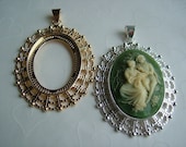 2 pieces of Crown Silver Plated OR Gold Plated Cabochon Pendant Settings, fit 40x30 mm oval  (you pick the color)