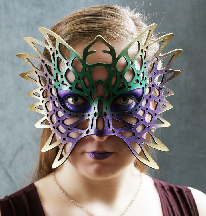 Totem leather mask in Mardi Gras colors