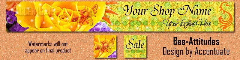 BEE-ATTITUDES ------ Premade Etsy Shop Banner Avatar Set - One Of A Kind (OOAK) & Fabulous - by Accentuate