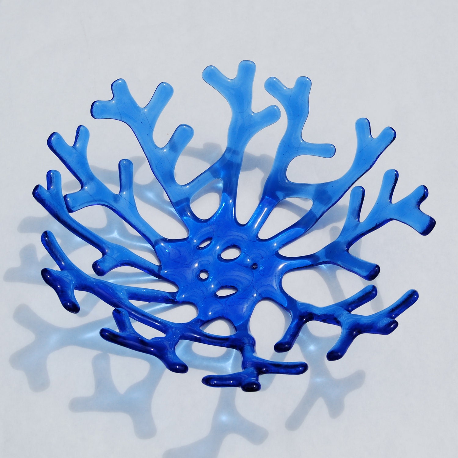 Sky Blue Glass Coral Bowl - Fused Art Glass - Ready to Ship - Beach House Decor Olympian Blue
