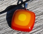 Fused Glass Pendant Red, Tangerine Orange, Gold and Yellow -  Sun Spots