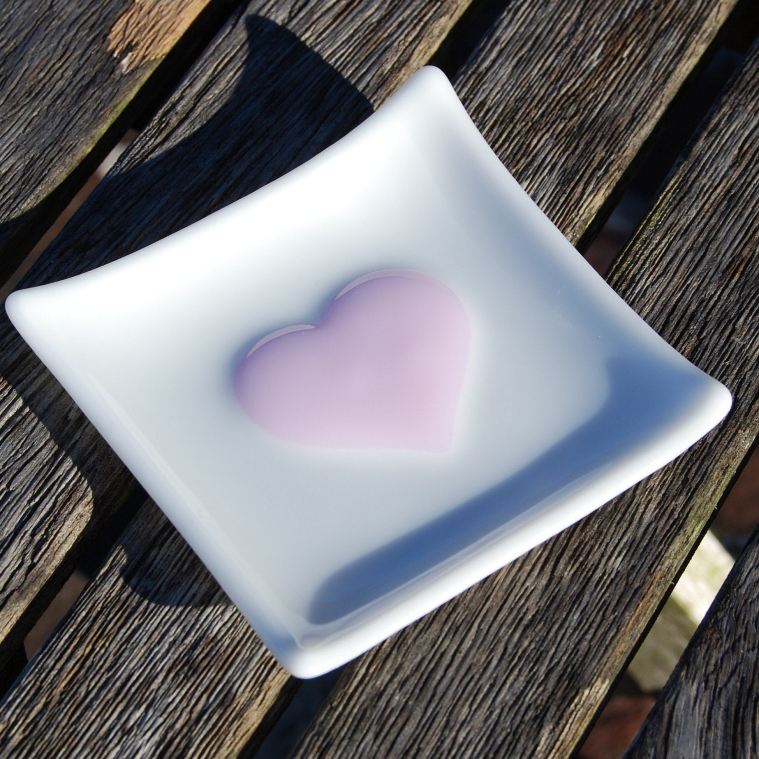 Pink Heart Fused Glass Trinket Dish - Spoon Rest