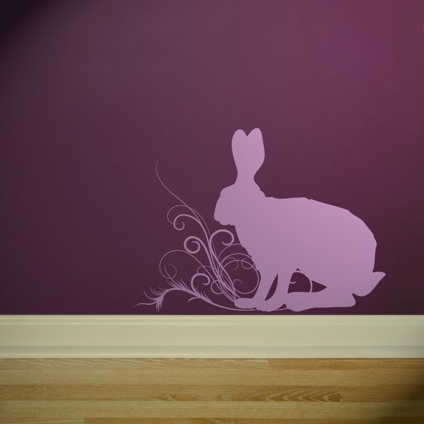 spring jack rabbit with swirls vinyl wall decal
